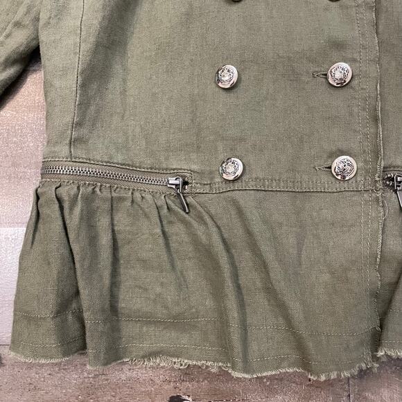 International Concepts INC Military Style Jacket 100% Linen Button Up Green Sz L - Picture 7 of 15